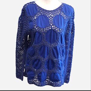 Pure, Women's Blue boho handmade sweater, long sleeves size small